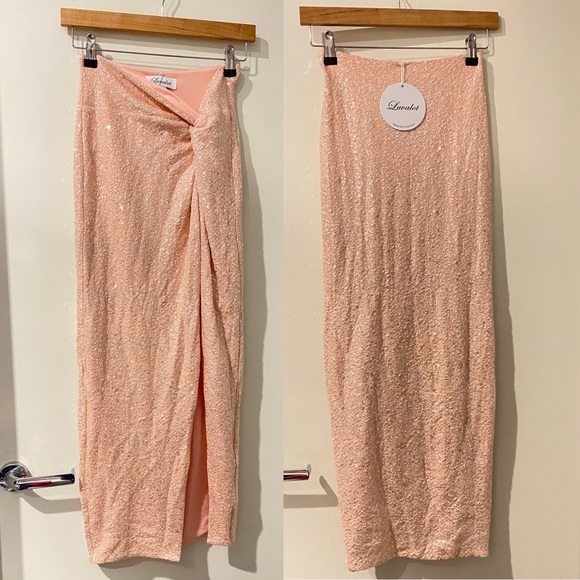 Luvalot ➰ ladies BNWT baby pink high slit midi skirt XXS - Picture 3 of 4